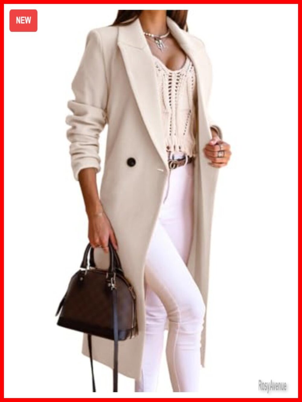 Wool Blend Long Pea Coat Notch Lapel Overcoat